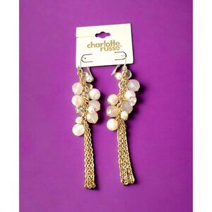 Charlotte Russe Long Gold Tassel Beaded Dangle Earrings